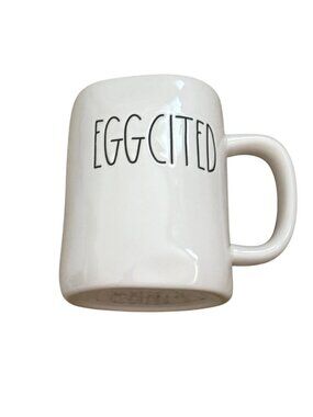 Rae Dunn By Magenta"EGGCITED" White with green inside Coffee Mug Easter-GUC